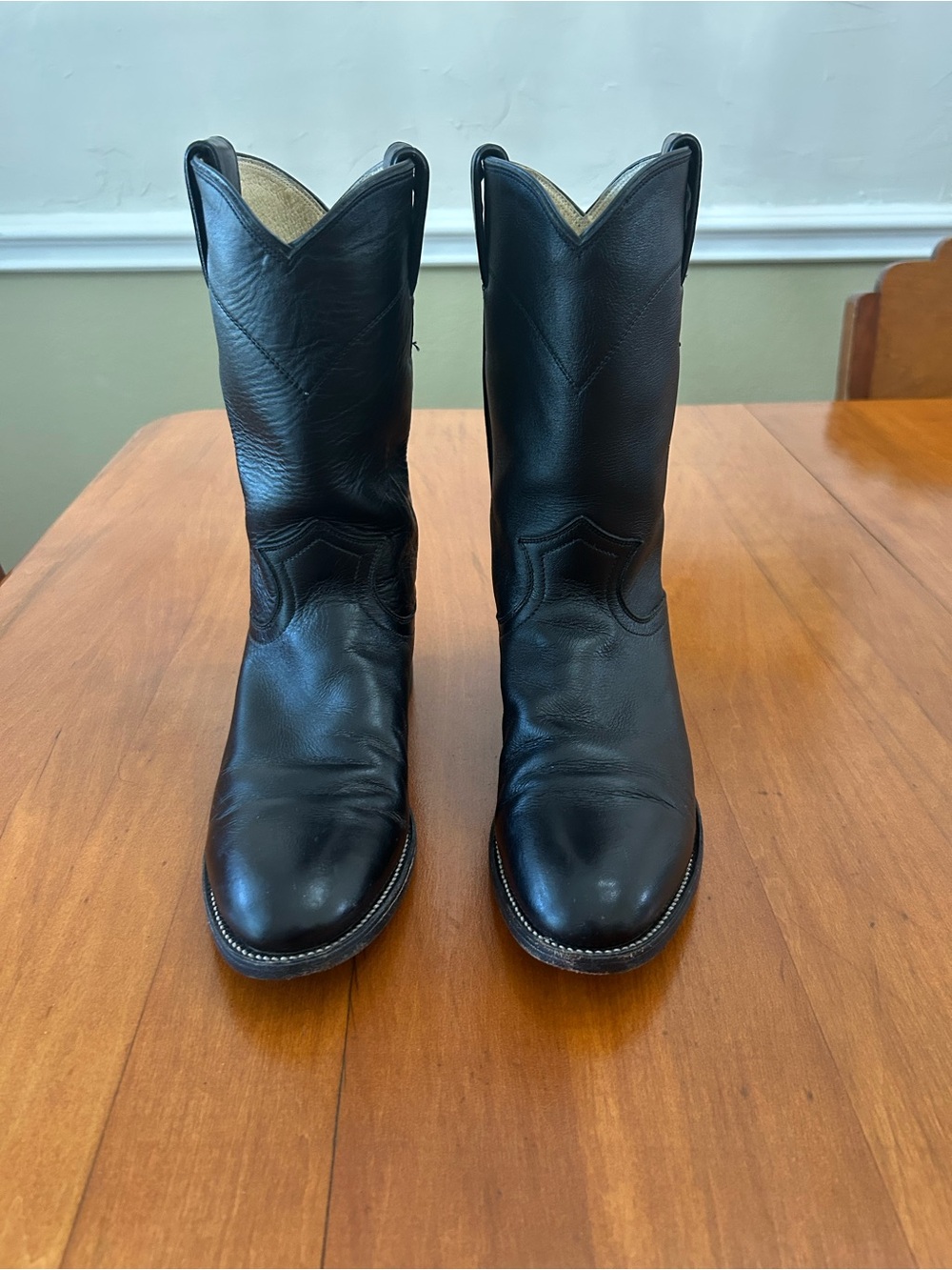 Vintage Justin L3703 Black Leather Roper Cowboy Boots Women’s 7.5A Made in USA